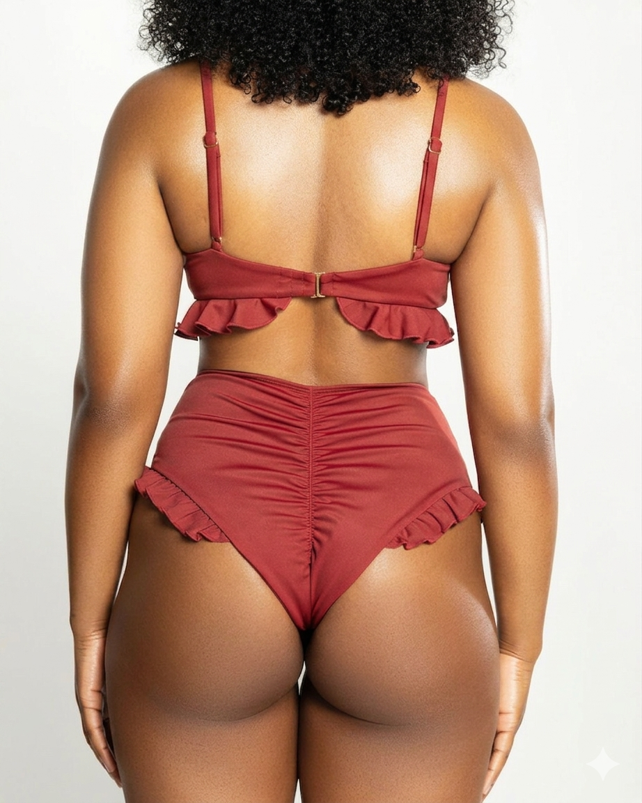 Ruffle Me Up High Waisted Bottoms - Spice