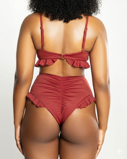 Ruffle Me Up High Waisted Bottoms - Spice