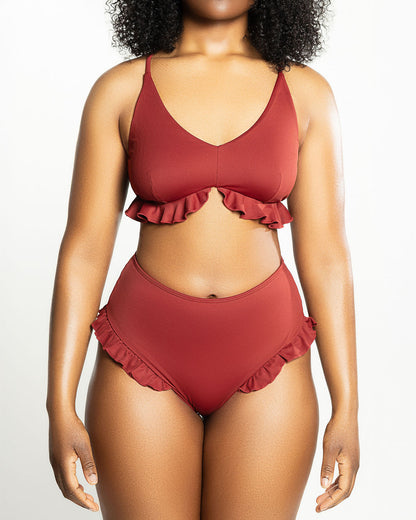 Ruffle Me Up High Waisted Bottoms - Spice