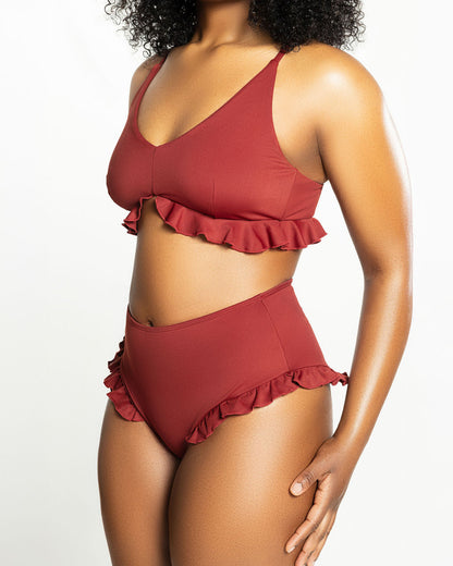 Ruffle Me Up High Waisted Bottoms - Spice