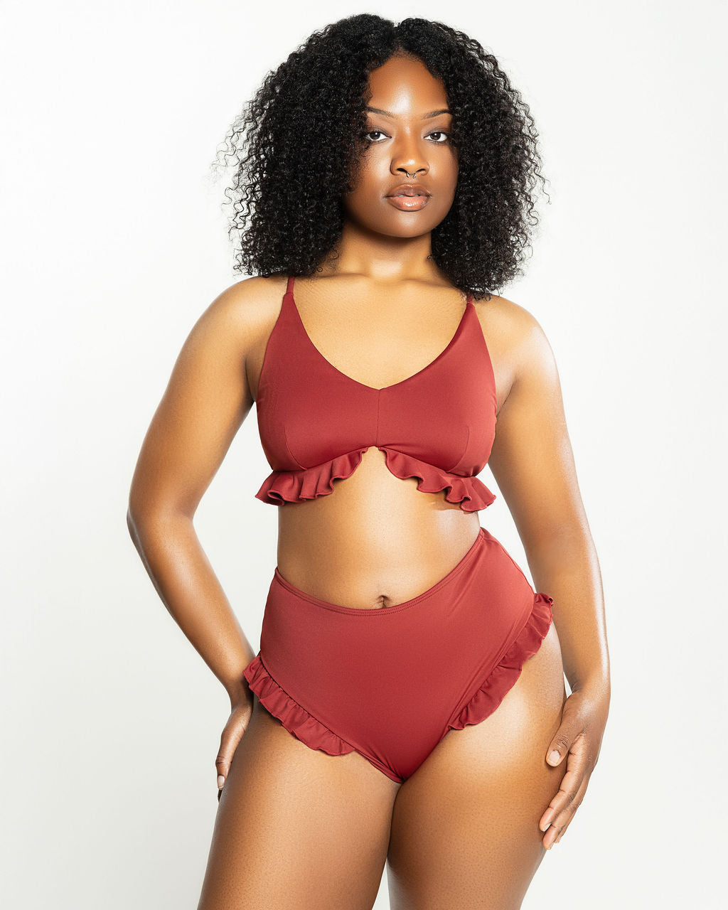 Ruffle Me Up High Waisted Bottoms - Spice